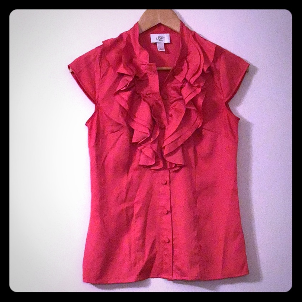 LOFT Pink Ruffle Blouse